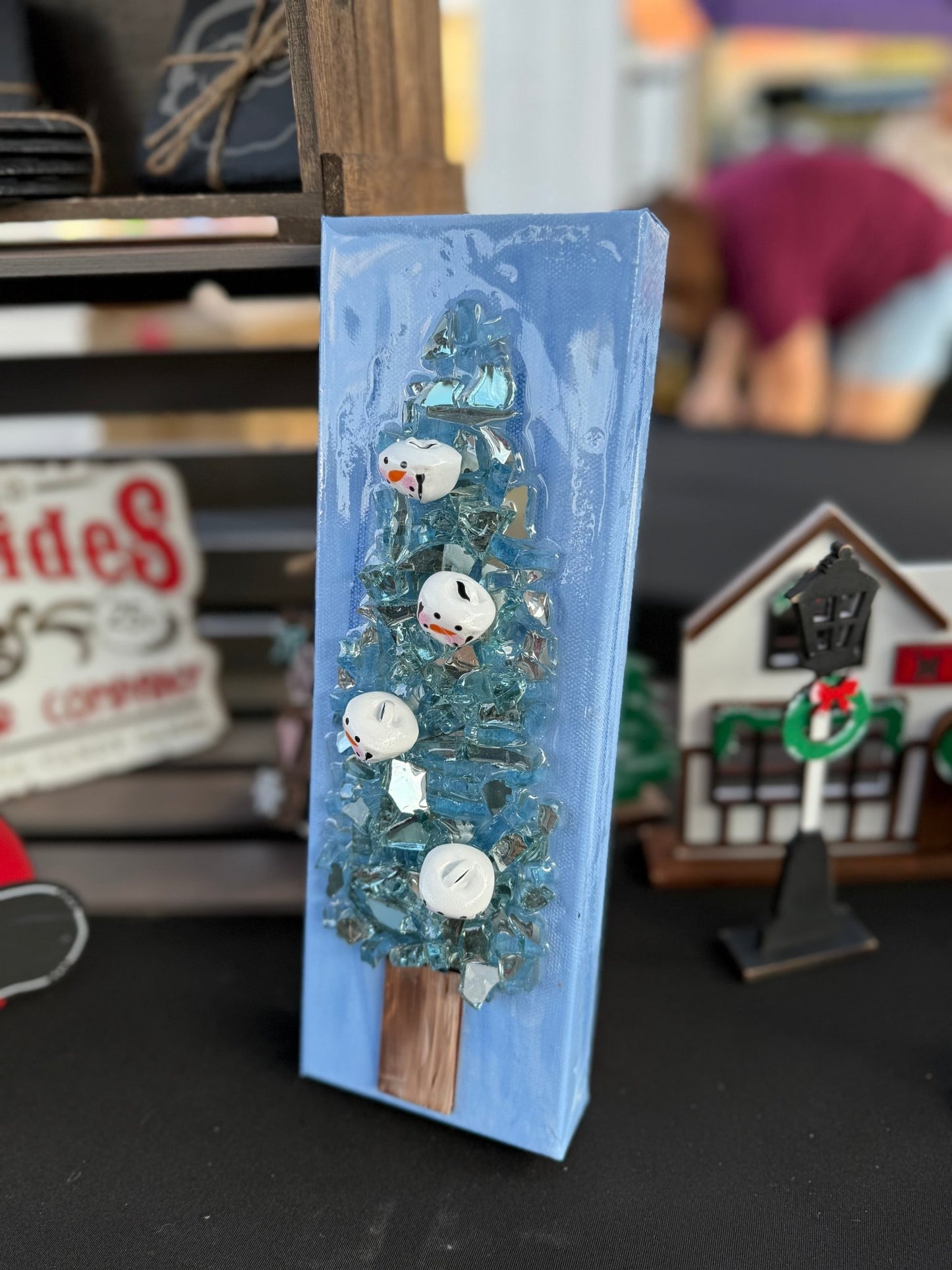 Blue Snowman Bell Christmas Tree Resin Frame - Nifty Decor & More