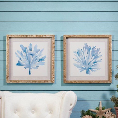 Blue Watercolor Coral Framed Wall Art, 16" Coastal Home Decor, Perfect Beach House Accent, Nautical Gift for Ocean Lovers Ocean Wall Art