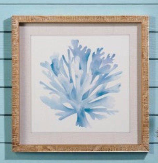 Blue Watercolor Coral Framed Wall Art, 16" Coastal Home Decor, Perfect Beach House Accent, Nautical Gift for Ocean Lovers Ocean Wall Art With Thick Stem