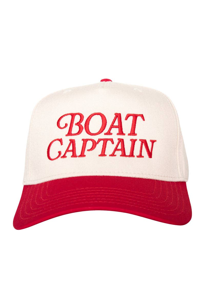 Boat Captain Two-Toned Retro Hat, Chic Girly Summer Accessory, Stylish Sun Protection, Perfect Gift for Beach Lovers Trucker Hats Red and Tan