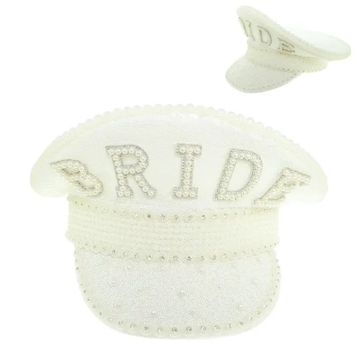 Bride Fashion Jeweled Captain Hat, Glamorous Bling Bridal Cap for Weddings and Bachelorette Gifts Hats Bride White