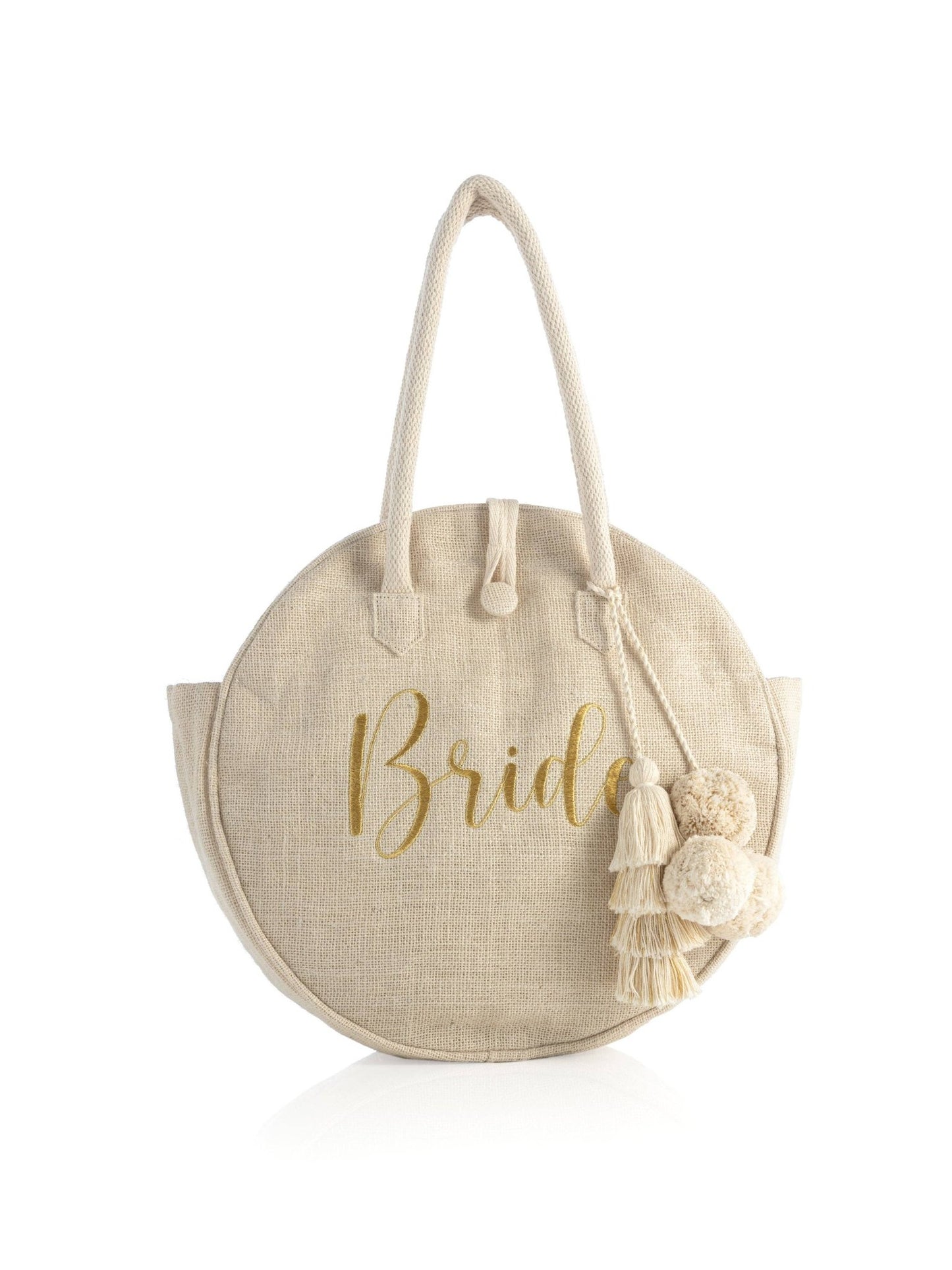 Bride Jute Circle Tote, Natural Boho Chic Wedding Bag, Perfect Bridal Gift Bride Bags
