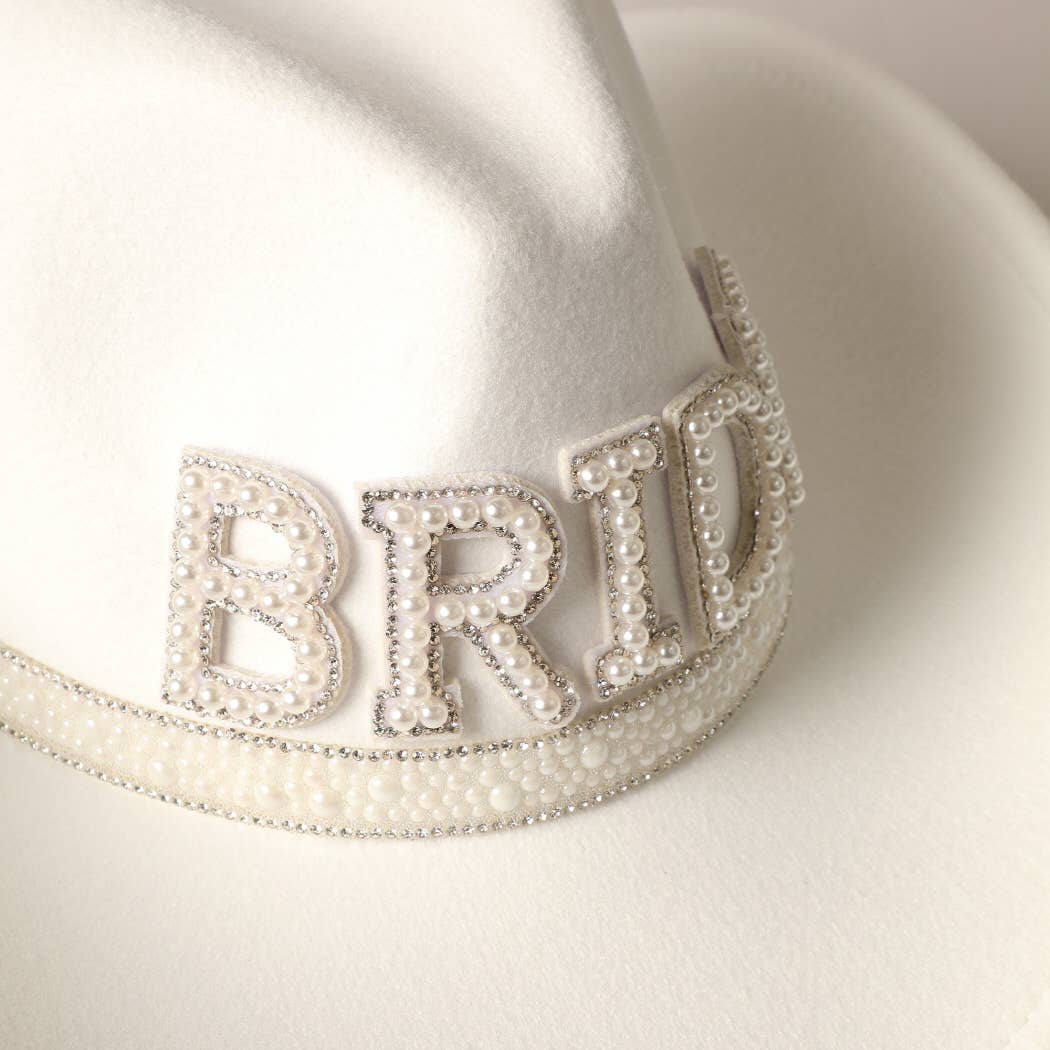Bride Pearl Embellished Vegan Felt Cowboy Hat, Stylish Western Wedding Hat, Perfect Bride Gift Idea Hats