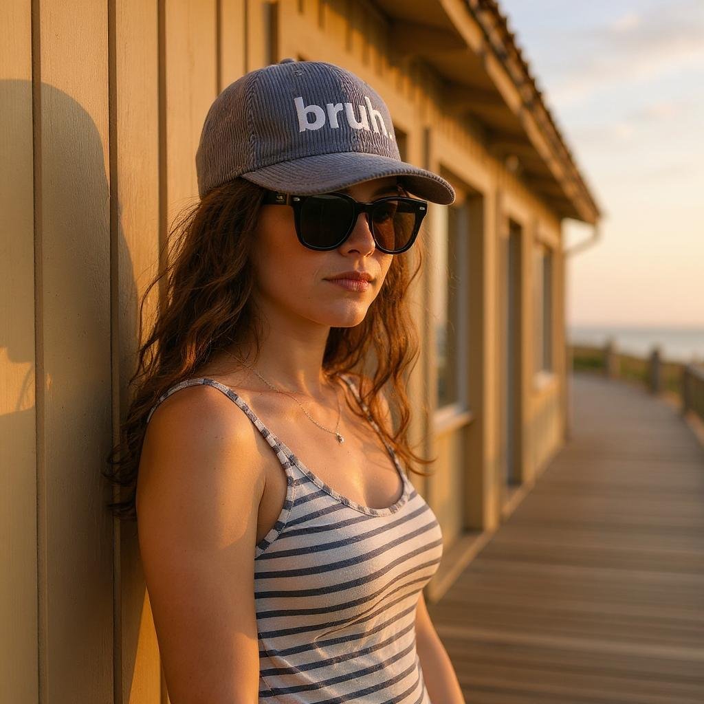 Bruh Lettering Embroidered Corduroy Cap in Blue Grey, Casual Streetwear Hat for Everyday Use, Perfect Mens Gift Men's Cap
