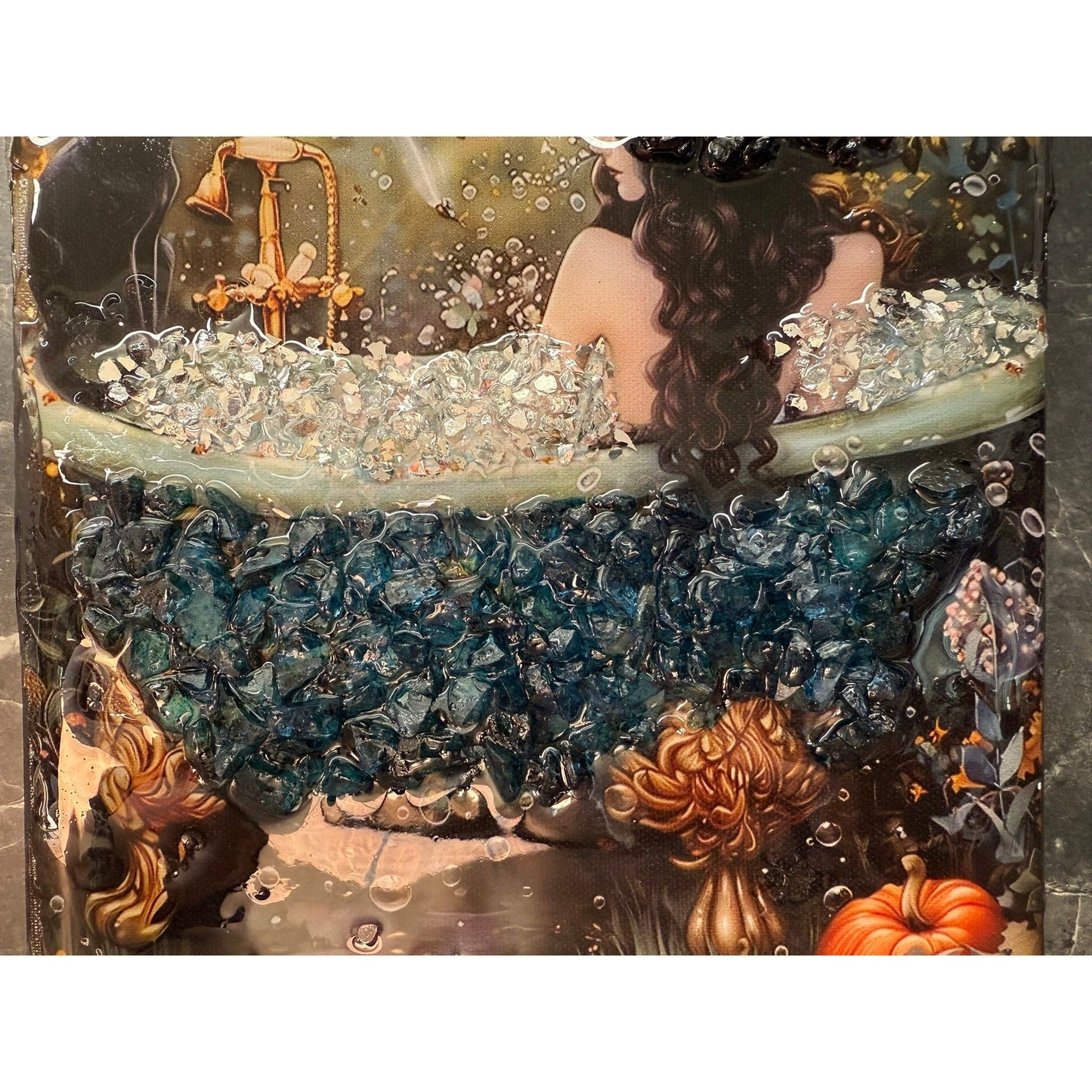 Bubble Bath Witch Decor, Spooky Resin Frame with Crushed Glass, Witchy Bathroom Art, Unique Gift for Witch Lovers