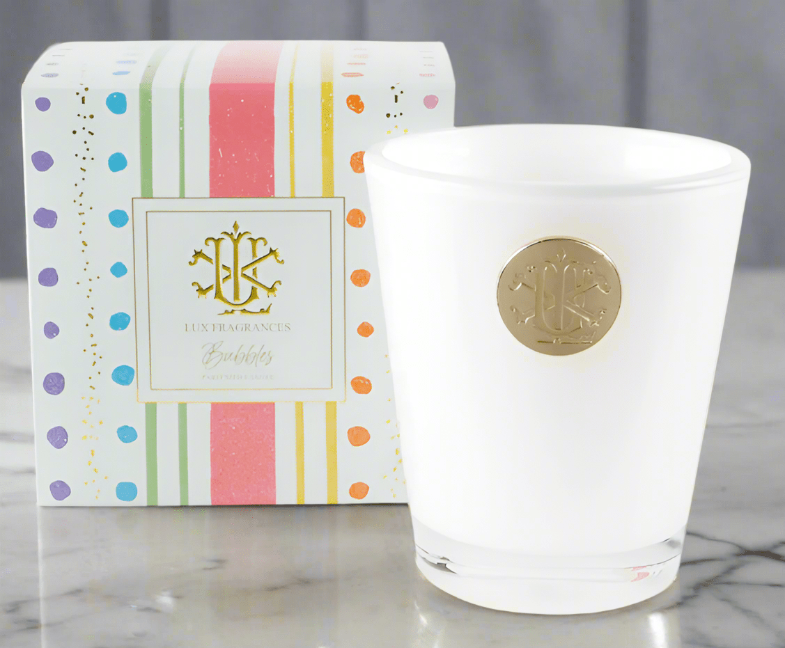 Bubbles Scented 8oz Designer Box Candle, Uplifting Aroma for Home Ambiance, Ideal Gift for Her or Him Candle Holder