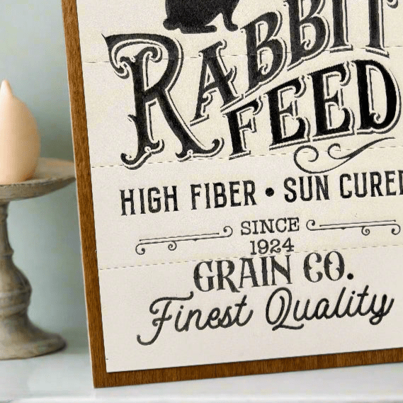 Candy Co. Rabbit Feed Sign | Rustic Farmhouse Decor | Vintage Bunny Decor for Home & Garden