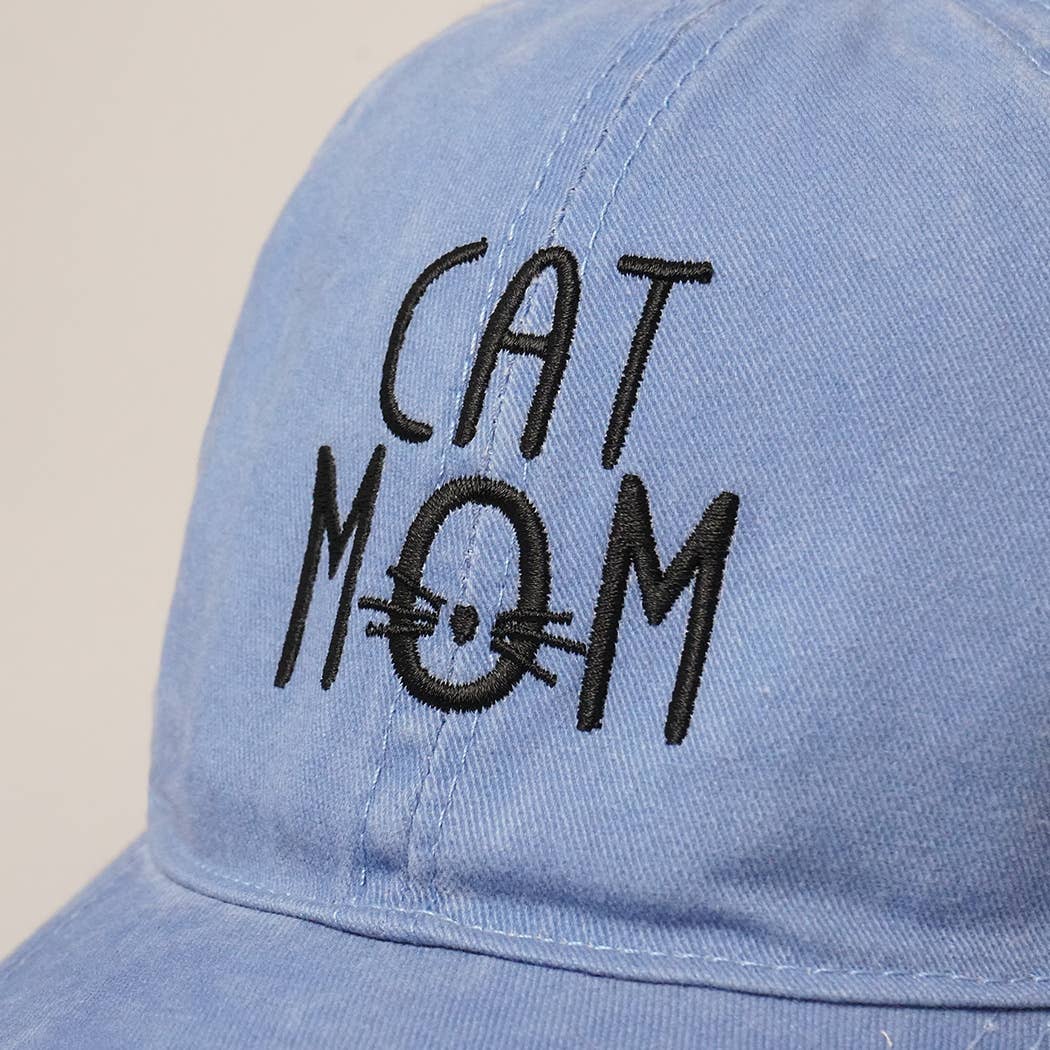 Cat Mom Hat Denim Cotton Adjustable Cap, Chic Everyday Wear for Proud Cat Ladies, Perfect Cat Mom Gift Hats DENIM BLUE