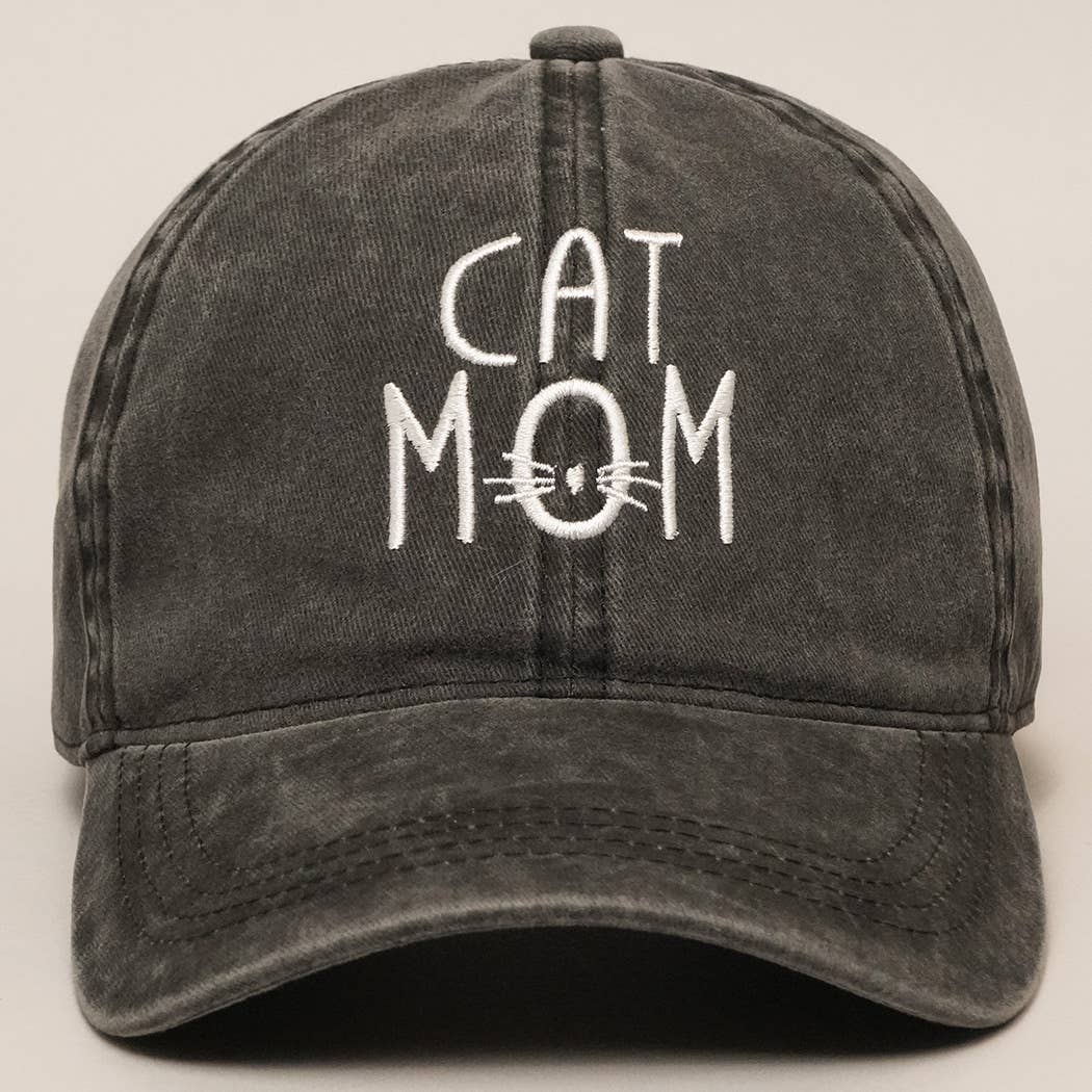 Cat Mom Hat Denim Cotton Adjustable Cap, Chic Everyday Wear for Proud Cat Ladies, Perfect Cat Mom Gift Hats BLACK