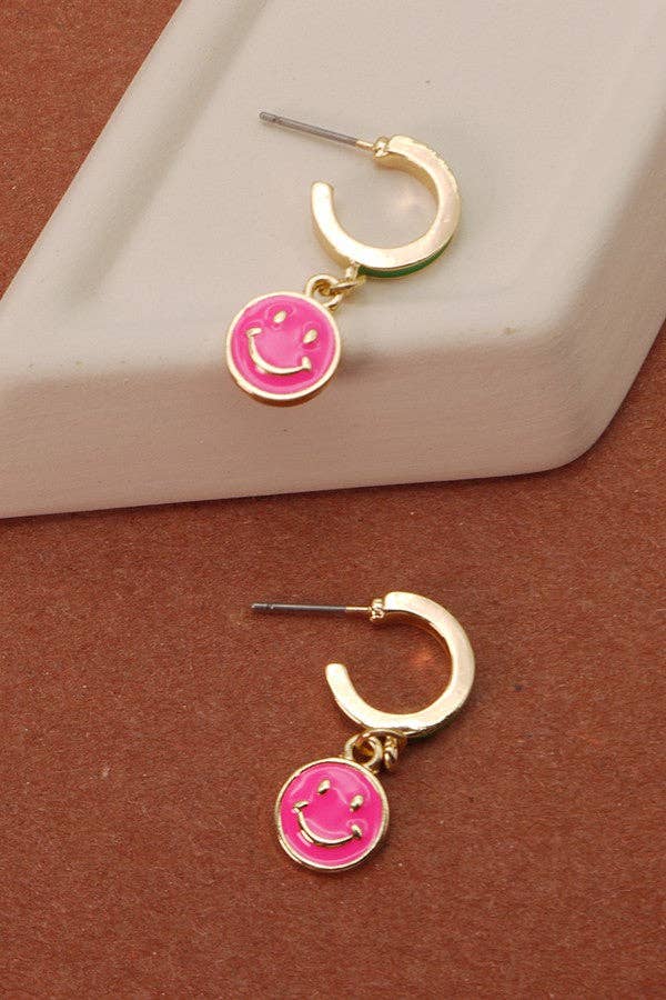 Charm Mini Hoop Huggie Earrings, Trendy Colorful Resin Hoops for Everyday Chic, Perfect Gift for Her Hoop Earrings SMILEY