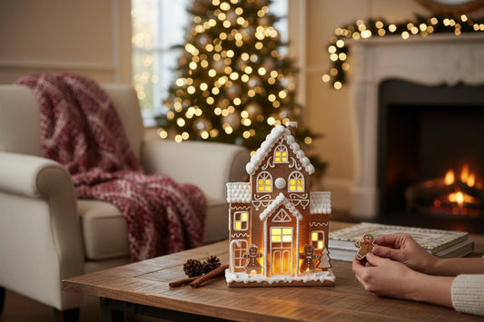 Christmas 11.8"H B/O Lighted Resin Holiday Gingerbread House Christmas Collectible