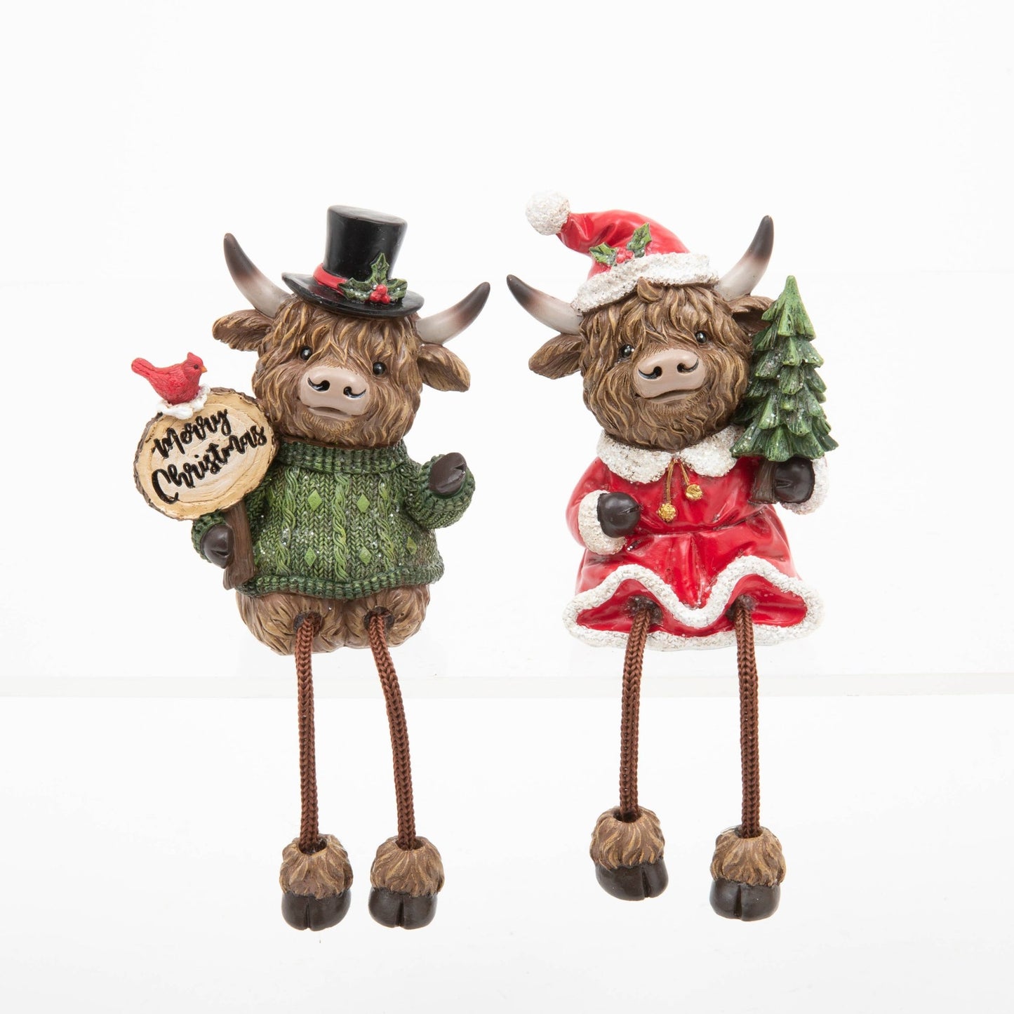 Christmas 3.9"H Resin Holiday Highland Cow Shelf Sitter, 2 A Christmas Collectible Figurine