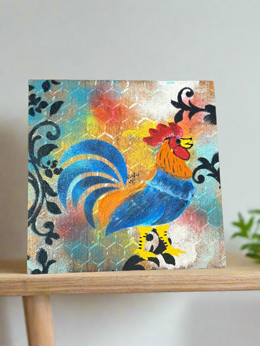 Colorful Rooster Blocks Blue/Orange