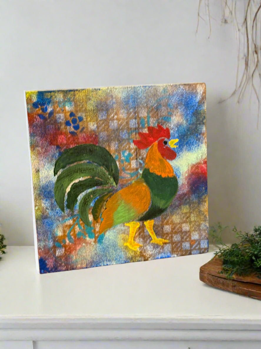 Colorful Rooster Blocks Green