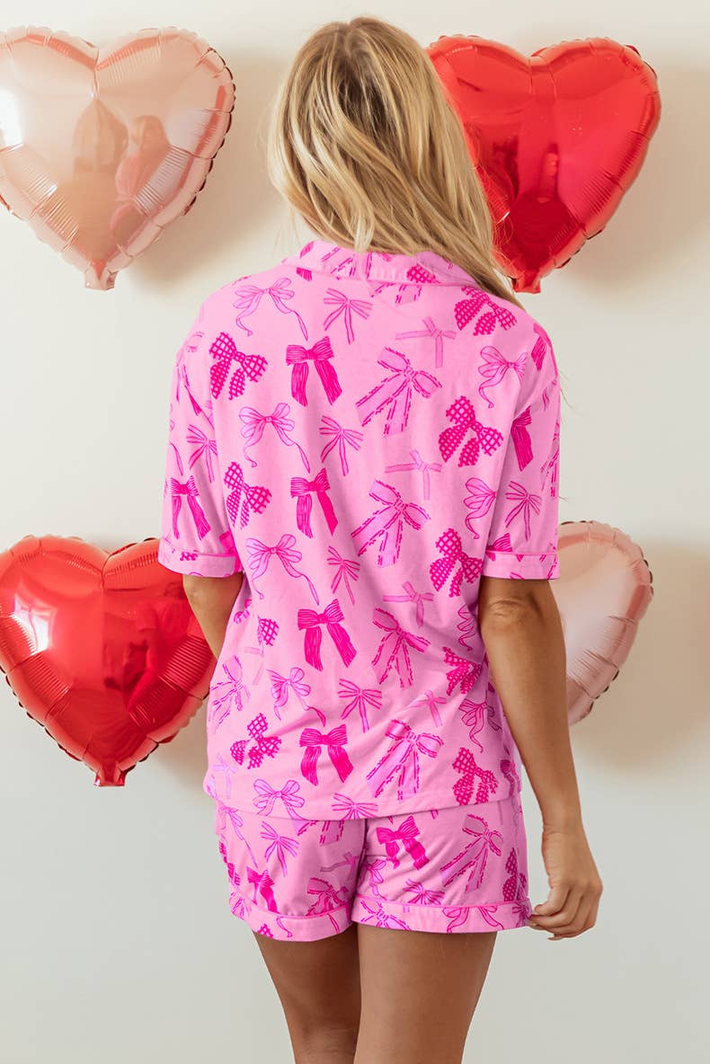 Coquette Bow Print Pajamas Lounge Set, Soft & Chic Sleepwear for Relaxing Nights, Perfect Gift for Stylish Women Lounge Set