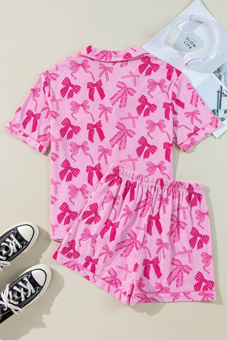 Coquette Bow Print Pajamas Lounge Set, Soft & Chic Sleepwear for Relaxing Nights, Perfect Gift for Stylish Women Lounge Set