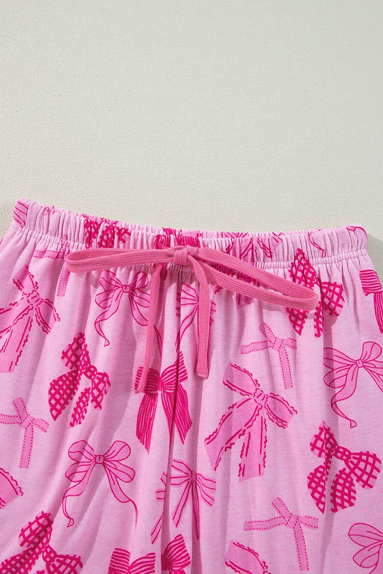 Coquette Bow Print Pajamas Lounge Set, Soft & Chic Sleepwear for Relaxing Nights, Perfect Gift for Stylish Women Lounge Set