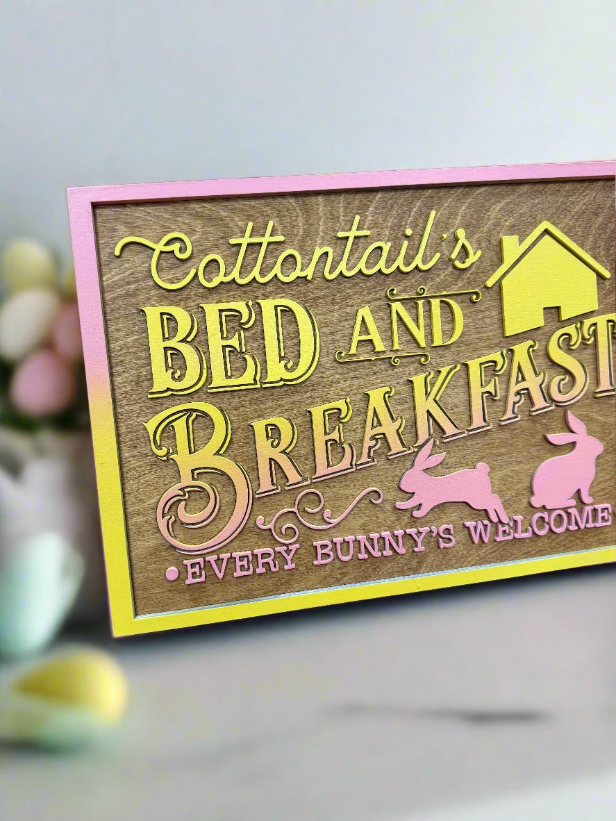 Cottontail’s Bed and Breakfast Sign | Easter Spring Decor | Rustic Bunny Wall Art for Home & Garden