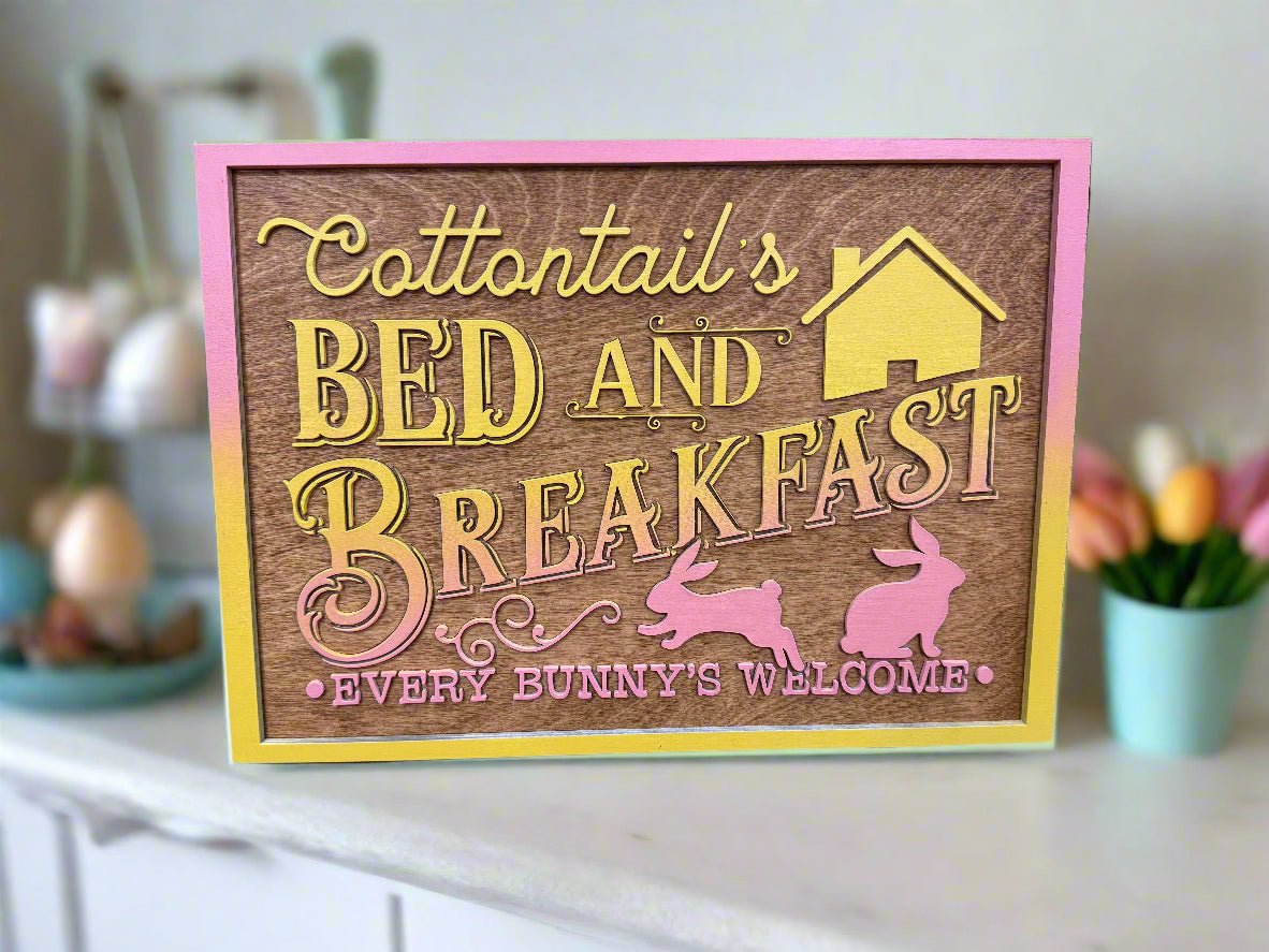 Cottontail’s Bed and Breakfast Sign | Easter Spring Decor | Rustic Bunny Wall Art for Home & Garden