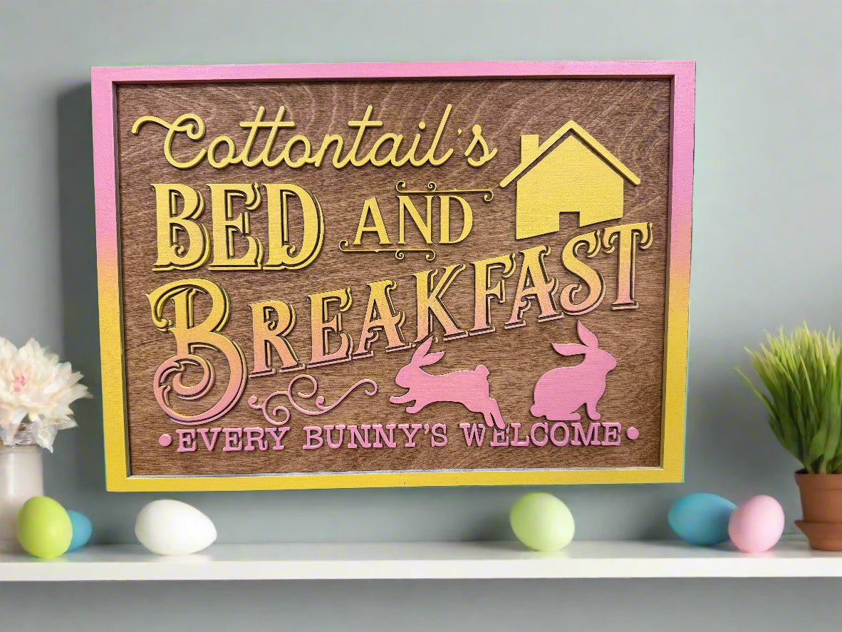 Cottontail’s Bed and Breakfast Sign | Easter Spring Decor | Rustic Bunny Wall Art for Home & Garden