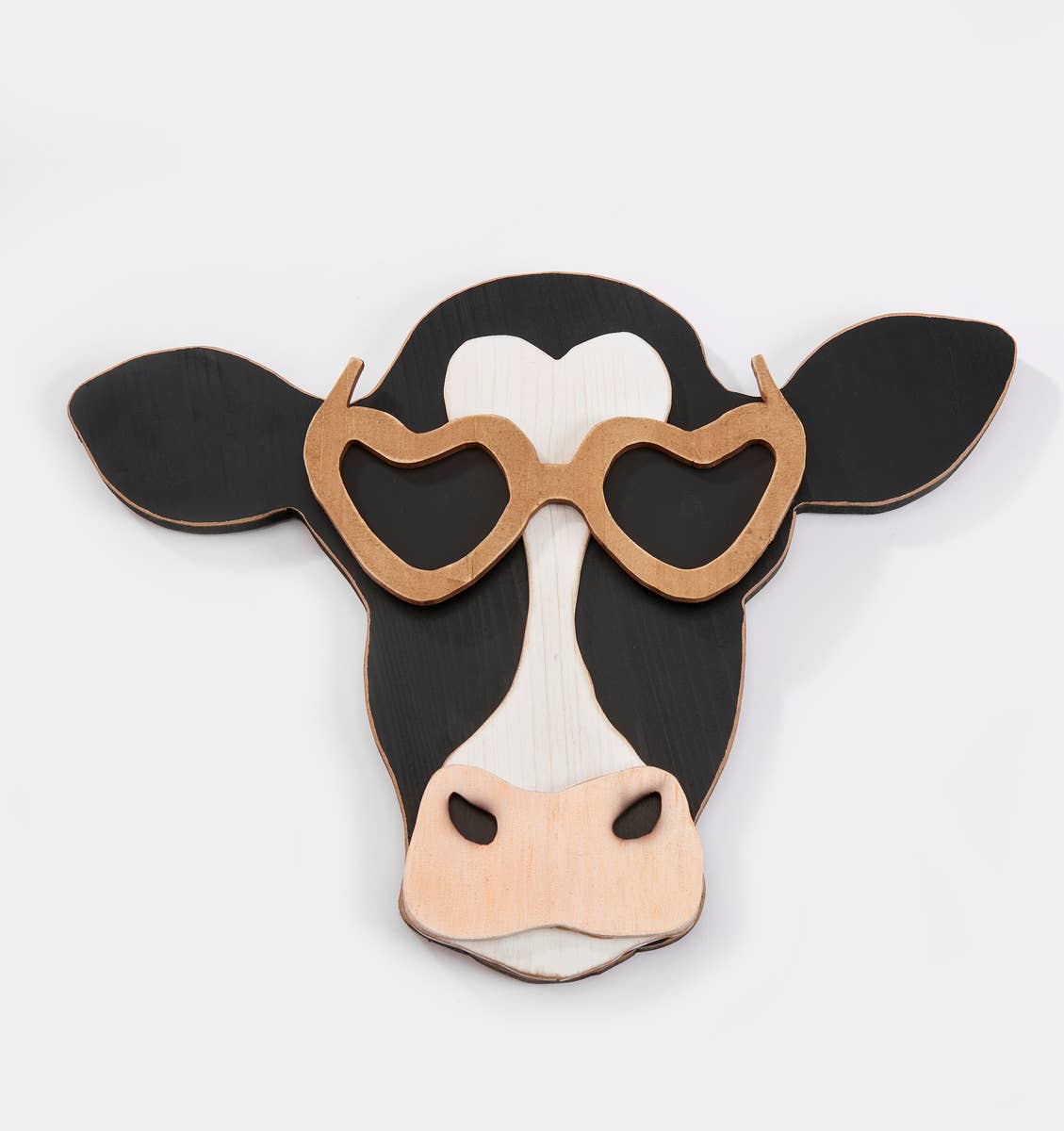 Cow with Heart Glasses, Southern Bell Style Farmhouse Accent, Rustic Chic Wall Art Gift