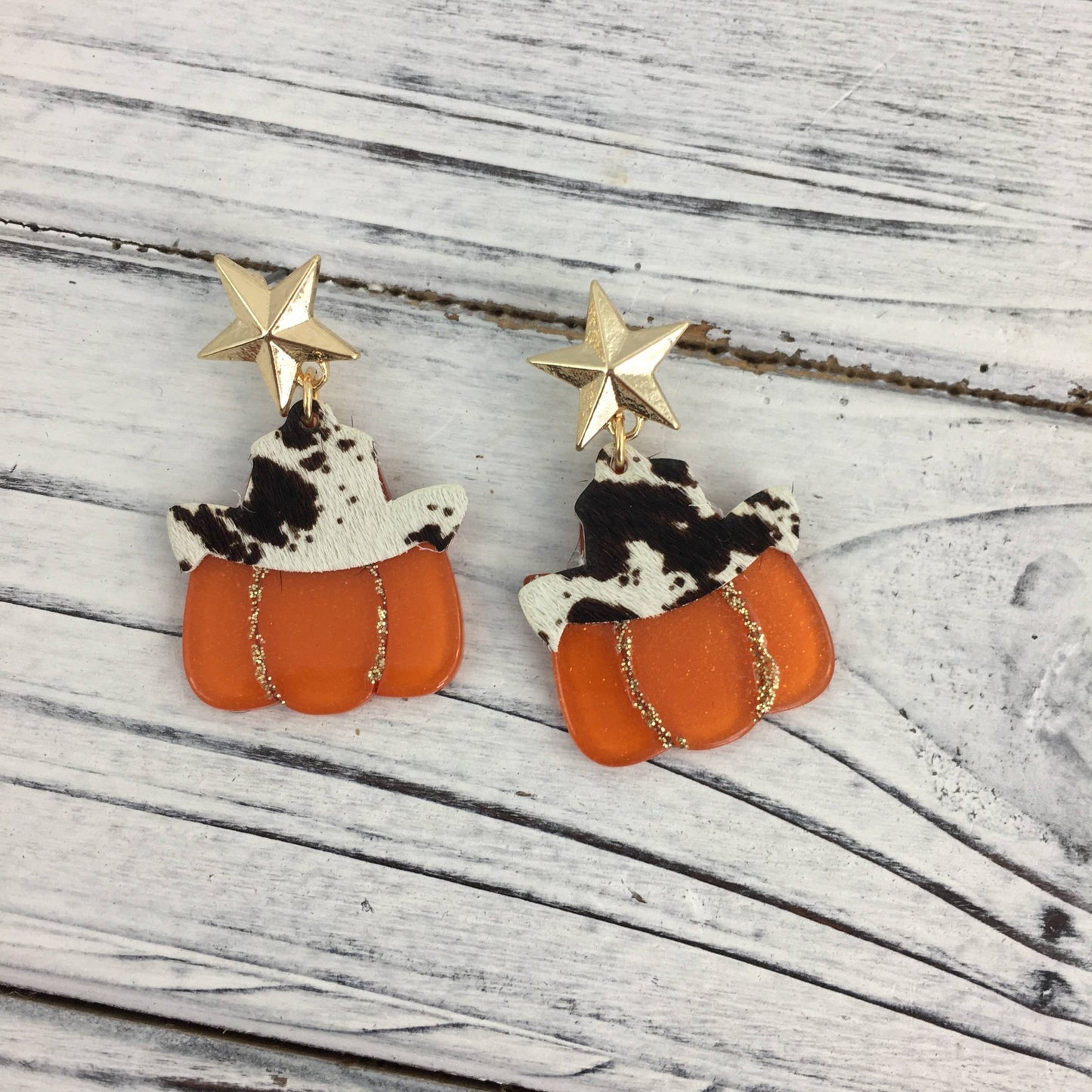 Cowhide Cowboy Hat Pumpkin Earrings