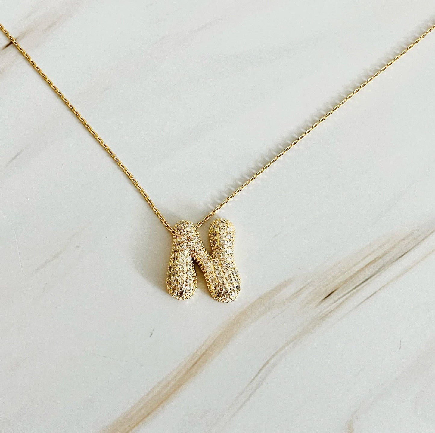 Crystal Bubble Initial Necklace, Sparkling Preppy Charm Necklace, Trendy Accessory for Women, Gift Idea - Nifty Decor & More