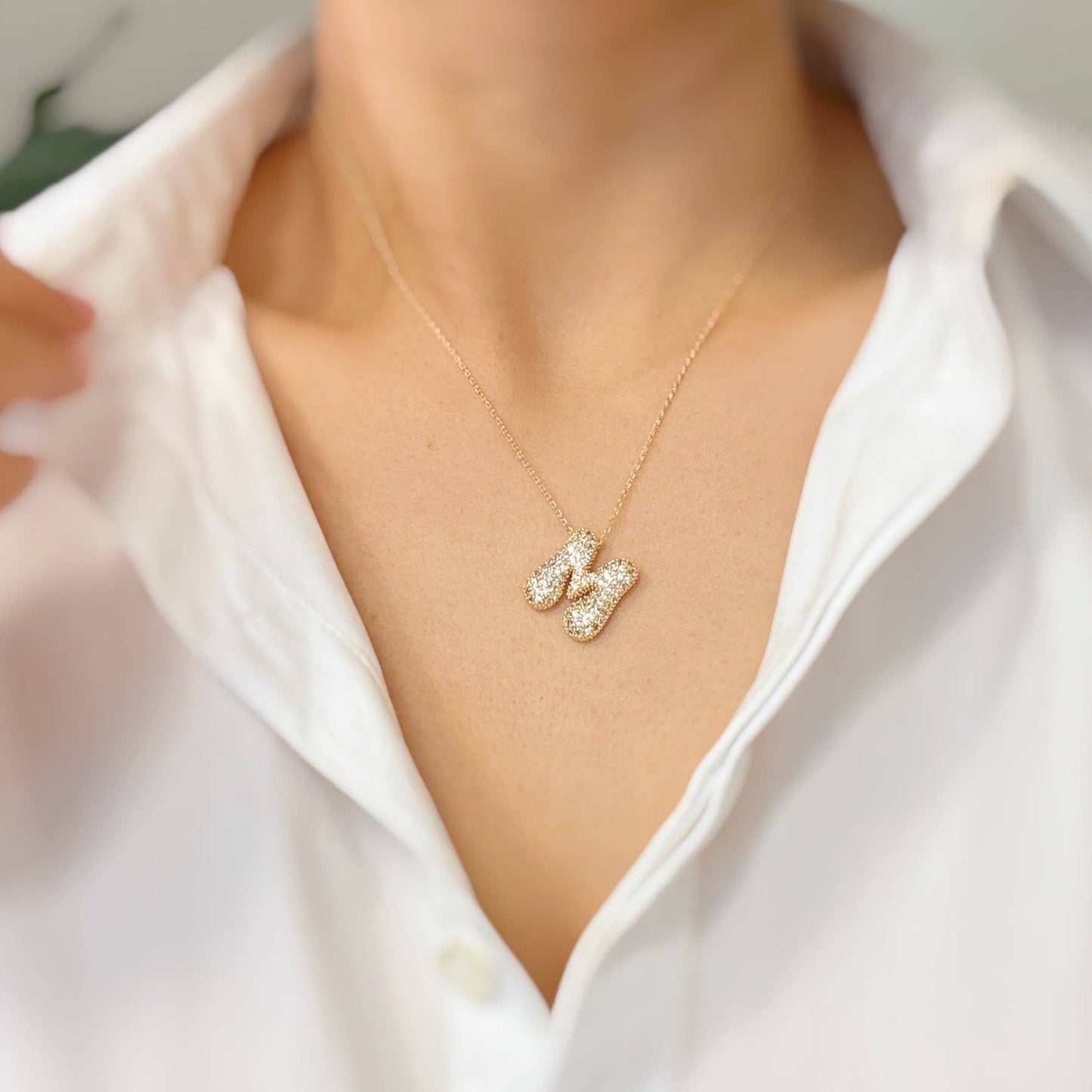 Crystal Bubble Initial Necklace, Sparkling Preppy Charm Necklace, Trendy Accessory for Women, Gift Idea - Nifty Decor & More