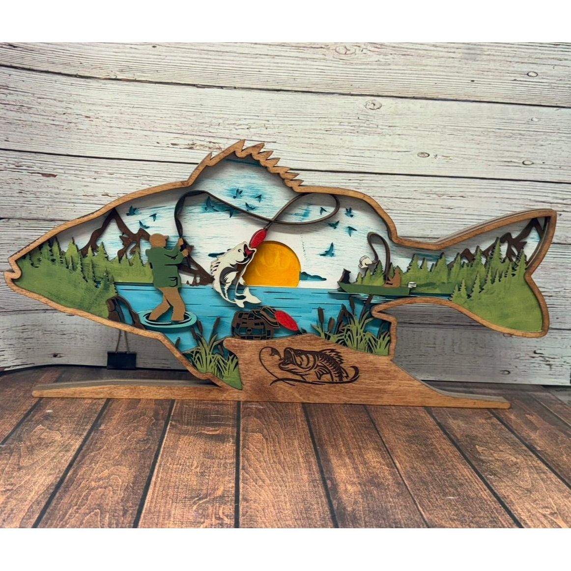 Dad and Son Fishing Scene 3D Shelf Sitter - Nifty Decor & More