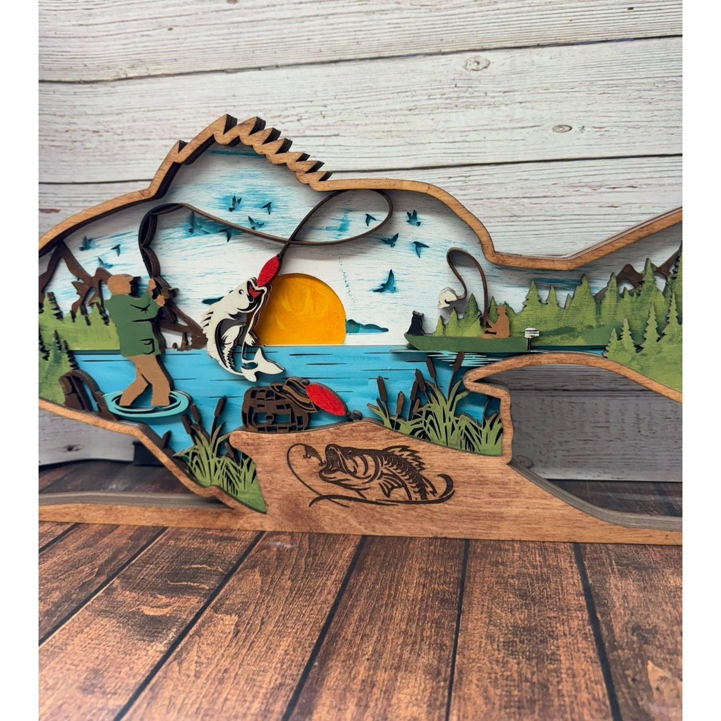 Dad and Son Fishing Scene 3D Shelf Sitter - Nifty Decor & More
