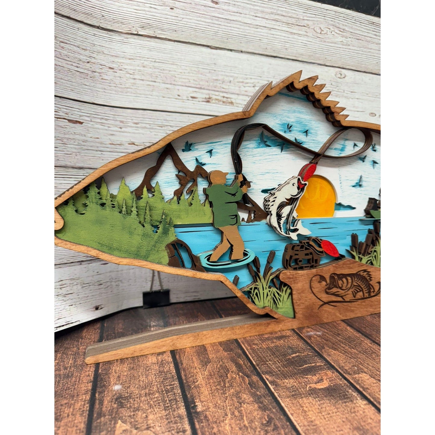 Dad and Son Fishing Scene 3D Shelf Sitter - Nifty Decor & More