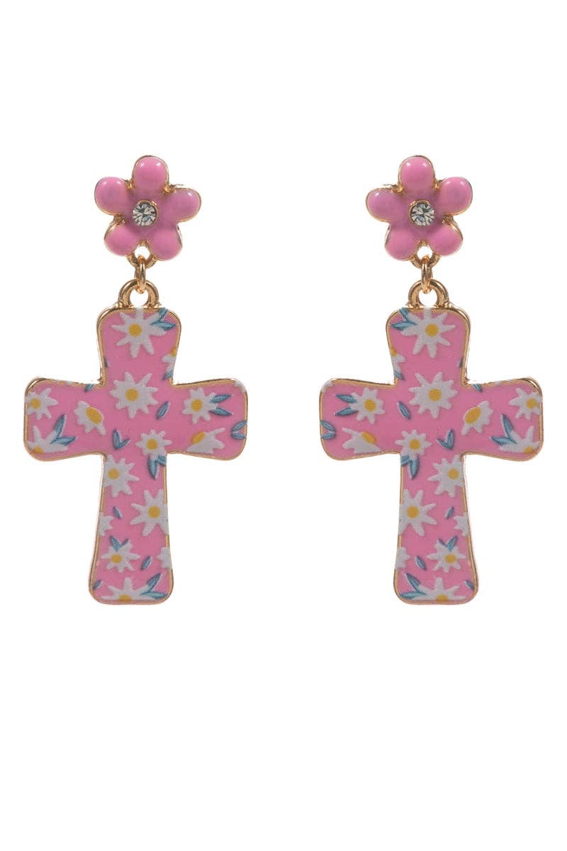 Easter Cross Enamel Pattern Titanium Post Earrings