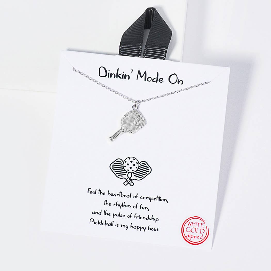 Dinkin' Mode On Pickleball Necklace White & 18K Gold Dipped CZ Charm, Stylish Sports Jewelry for Pickleball Fans, Unique Athletic Gift - Nifty Decor & More