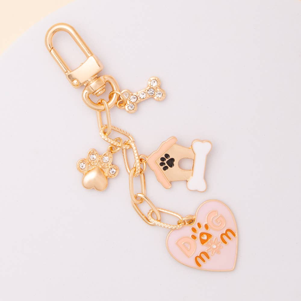 Dog Mom Bag Charm Keychain, Enamel & Crystal Embellished Accessory for Purse, Cute Gift for Dog Lovers - Nifty Decor & More