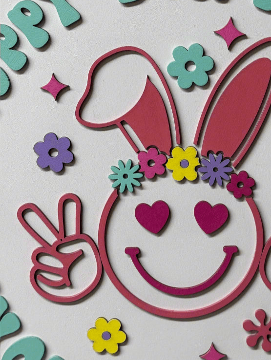 Don't Worry Be Hoppy Hanger | Spring & Easter Decor | Cute Bunny Wall Art | Seasonal Home Decoration