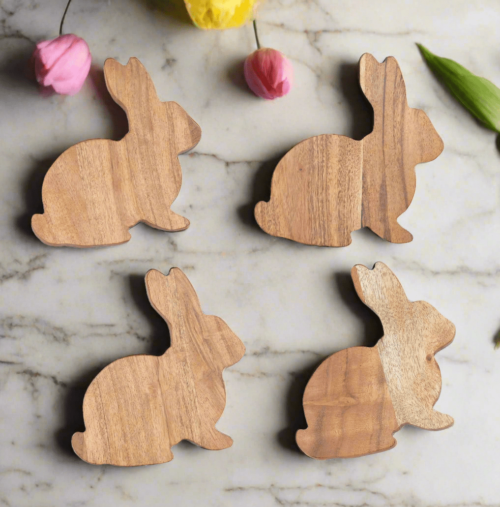 Easter Bunny Coasters Set of 4 - Cute Wood Drink Coasters, Spring Decor, Adorable Gift for Easter & Home - Nifty Decor & More
