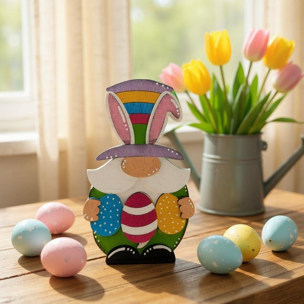 Easter Egg Bunny Gnome - Colorful Spring Decor, Cute Holiday Tabletop Decoration, Festive Easter Accent for Home & Garden - Nifty Decor & More
