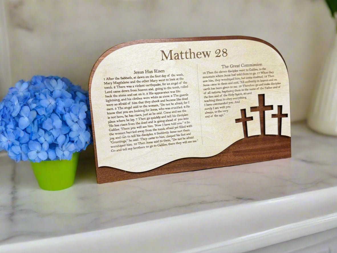 Easter Story Matthew 28 Sign | Christian Faith Decor | Religious Home & Garden Art | Inspirational Wall Art