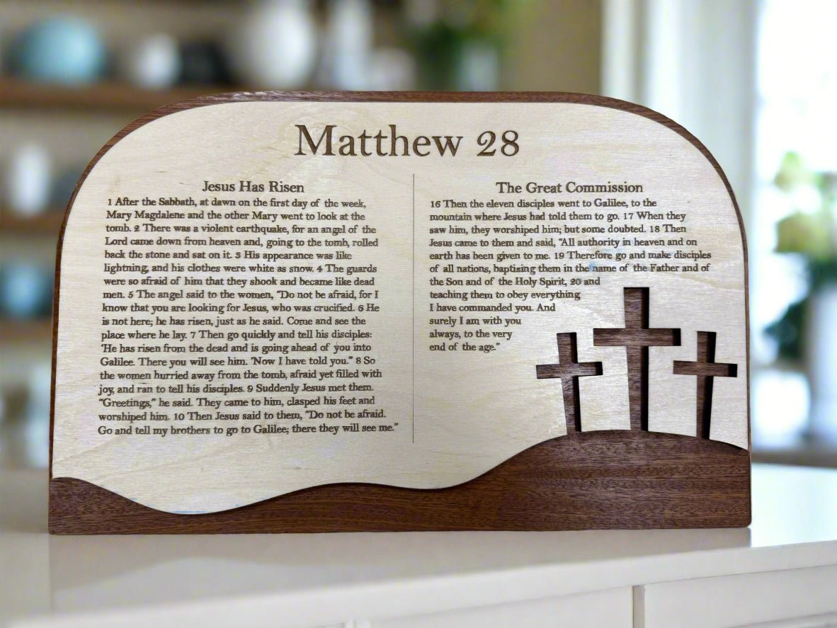 Easter Story Matthew 28 Sign | Christian Faith Decor | Religious Home & Garden Art | Inspirational Wall Art