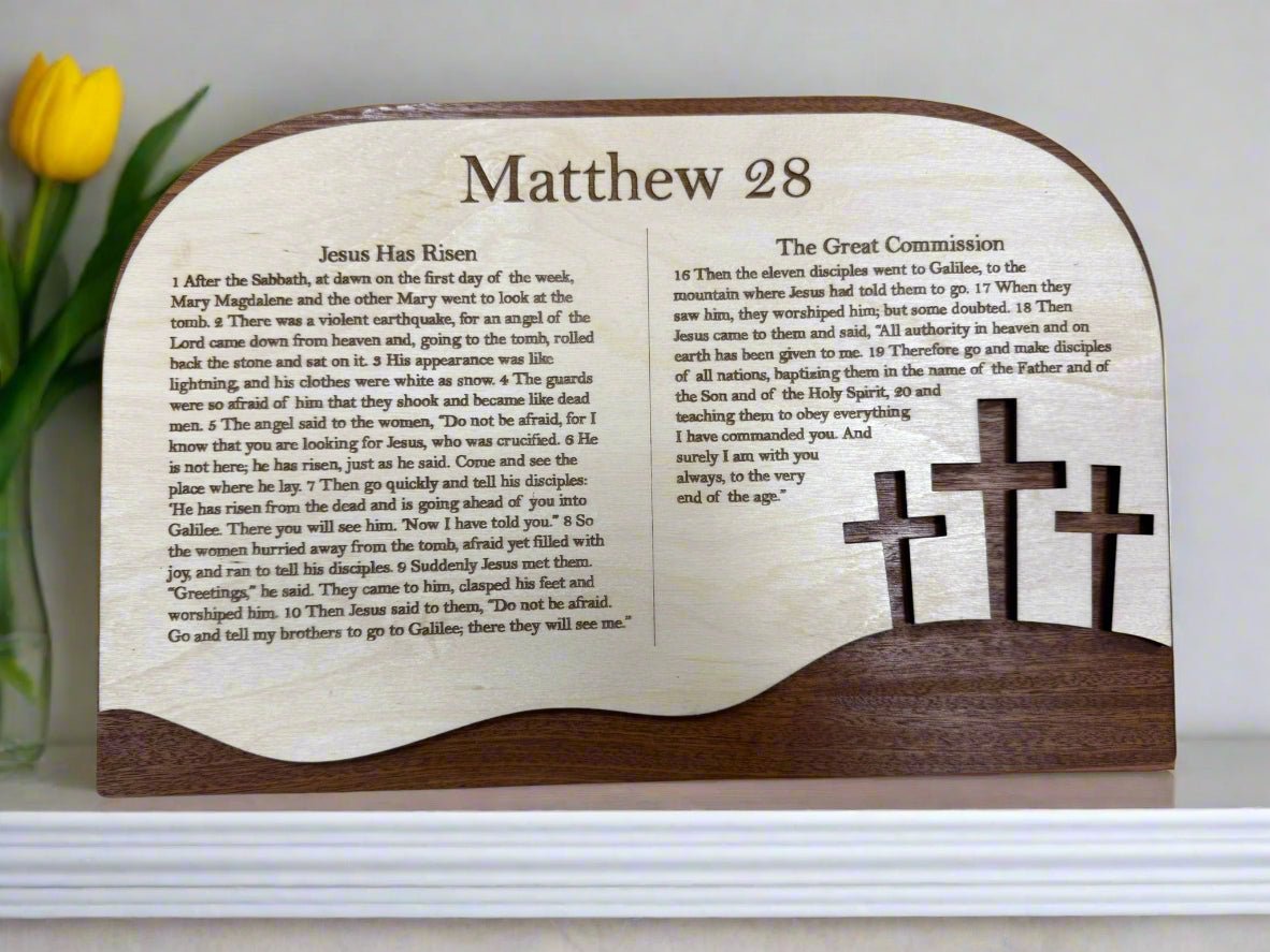 Easter Story Matthew 28 Sign | Christian Faith Decor | Religious Home & Garden Art | Inspirational Wall Art
