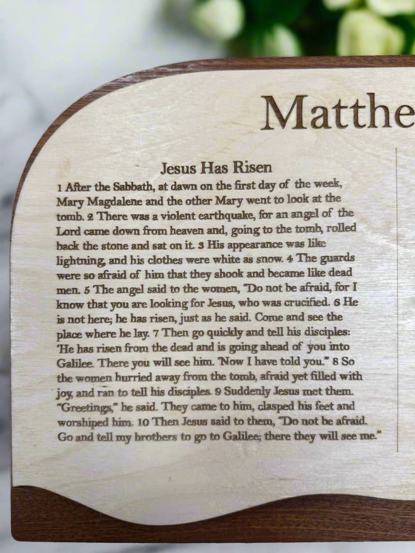 Easter Story Matthew 28 Sign | Christian Faith Decor | Religious Home & Garden Art | Inspirational Wall Art