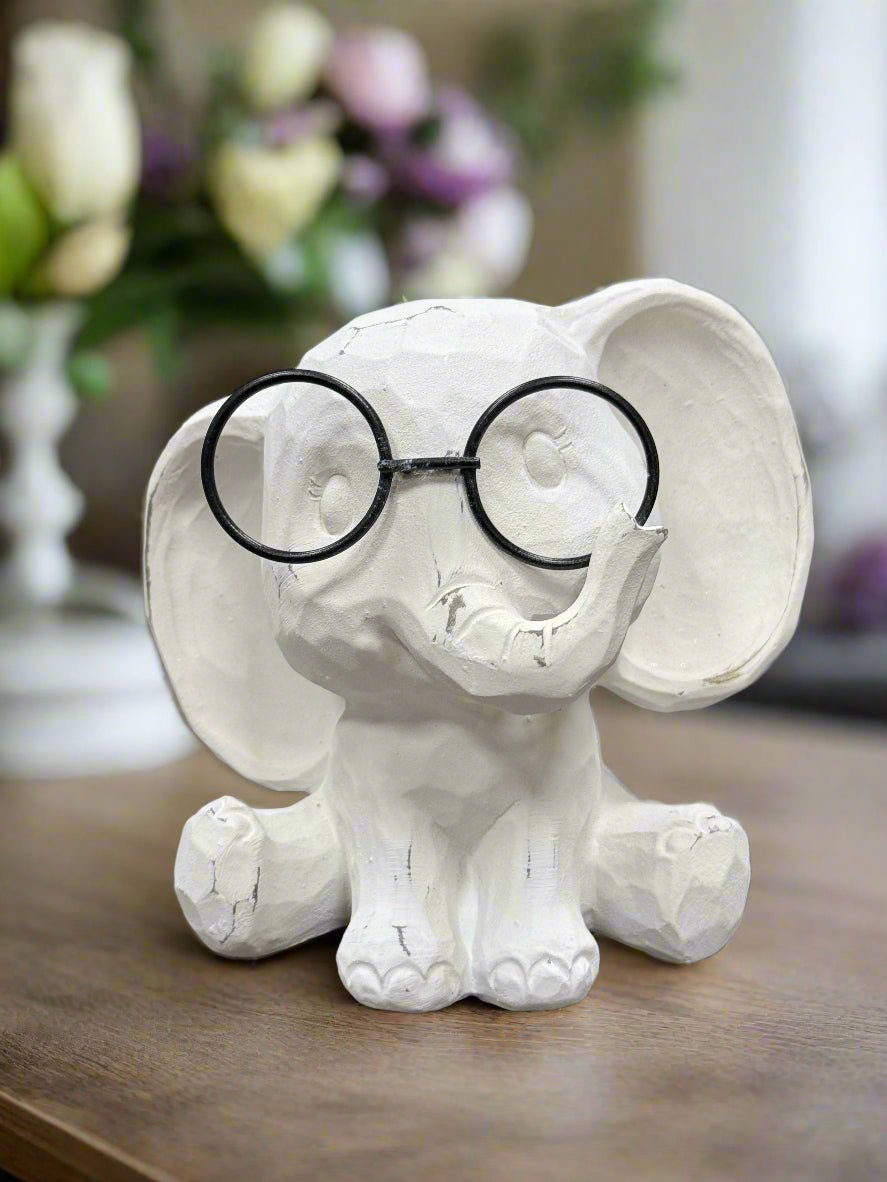 Elephant with Glasses - RAZ - 6.25" Cute Resin Statue | Farmhouse Spring Decor | Adorable Home Accent for Animal Lovers animal figurine Sitting