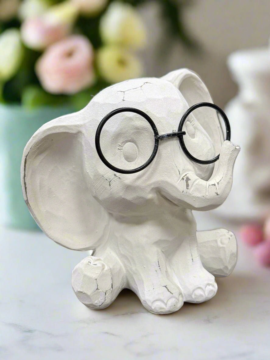 Elephant with Glasses - RAZ - 6.25" Cute Resin Statue | Farmhouse Spring Decor | Adorable Home Accent for Animal Lovers animal figurine