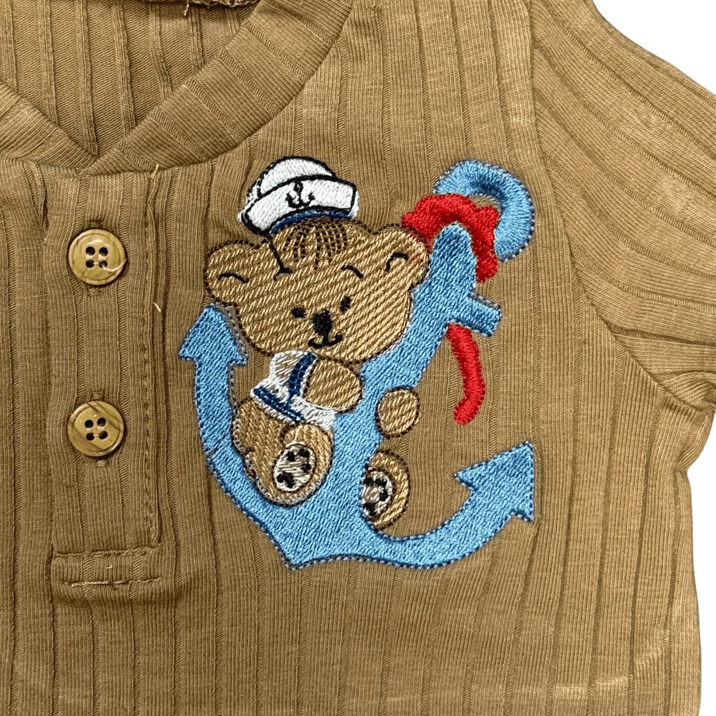 Embroidered Bear and Anchor Baby Boy Outfit Set, 2-Piece Onesie and Shorts, Stylish & Comfy Baby Clothes, Newborn Gift Idea Baby Clothes