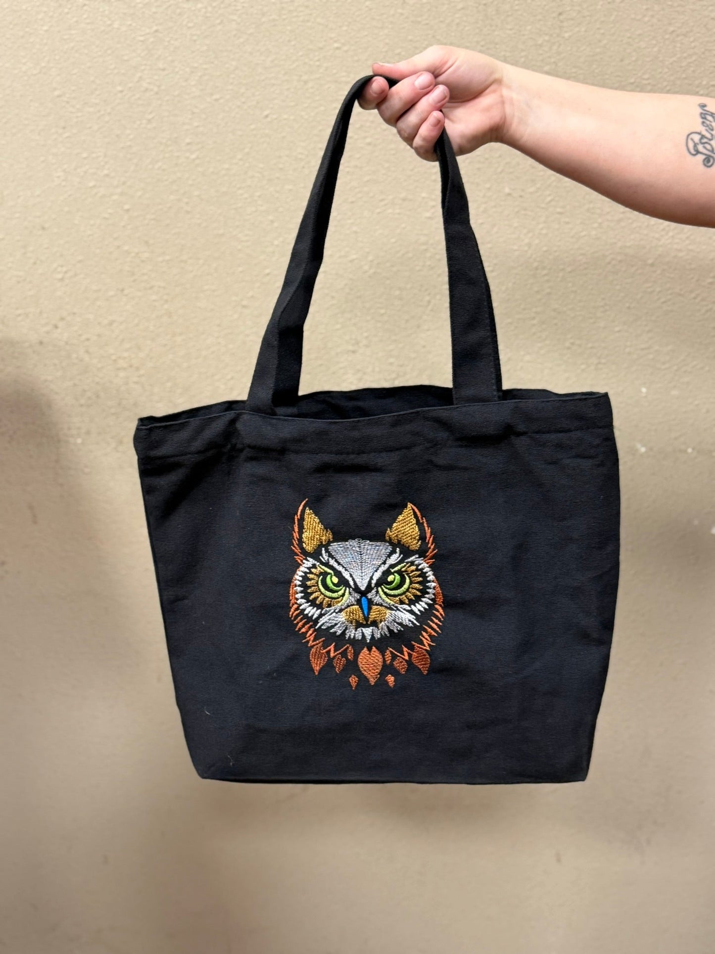 Embroidered Black Tote