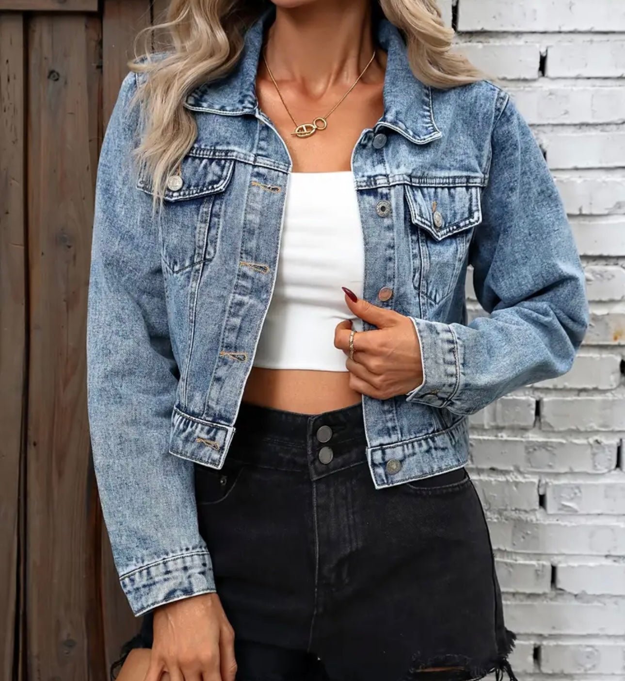 Embroidered Denim Jacket denim jacket XS Blue Denim Long Sleeve