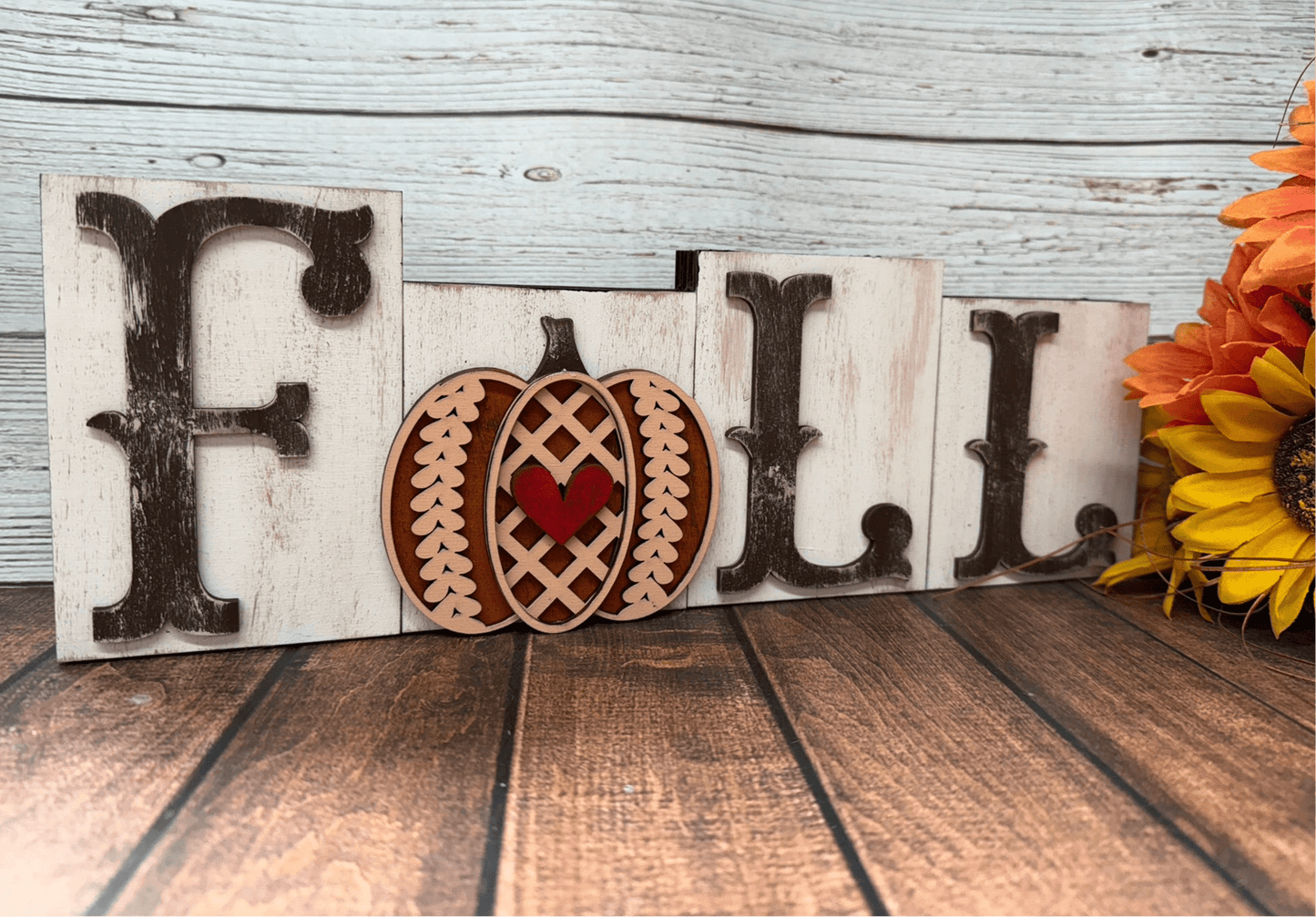 Fall Pumpkin Word Block, White Peach Orange Accent, Rustic Autumn Gift, Perfect for Fall Decor Lovers