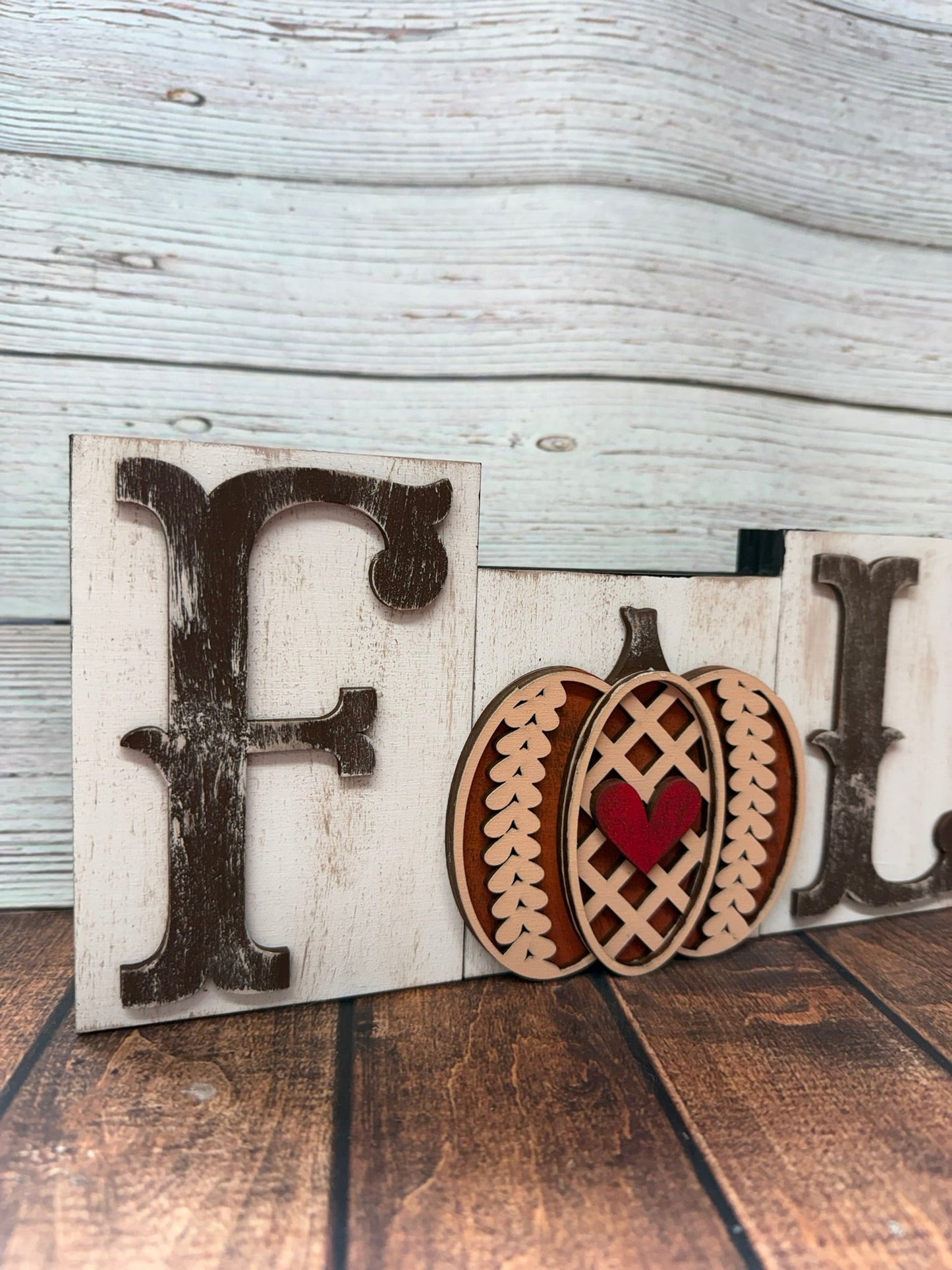 Fall Pumpkin Word Block, White Peach Orange Accent, Rustic Autumn Gift, Perfect for Fall Decor Lovers