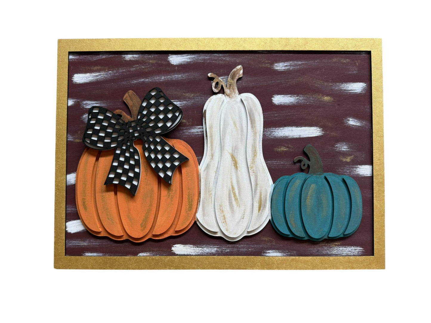Fall Wall Hanger with White, Orange & Teal Pumpkins Fall Wall Decor