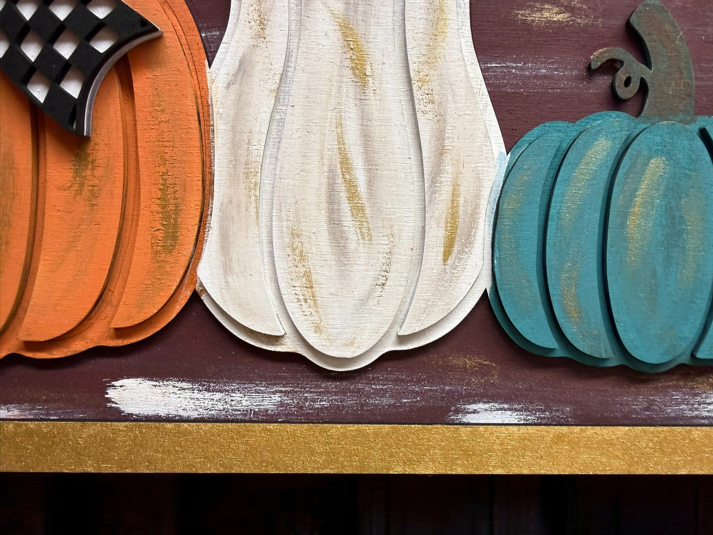 Fall Wall Hanger with White, Orange & Teal Pumpkins Fall Wall Decor